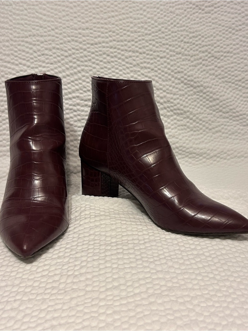 Ann Taylor Women's Burgundy Croc-Embossed Pointed Ankle Boots